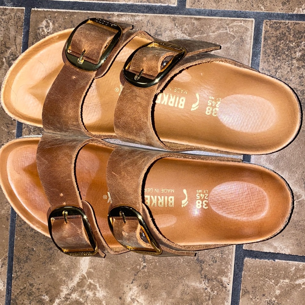 Birkenstock big buckle cognac sandals